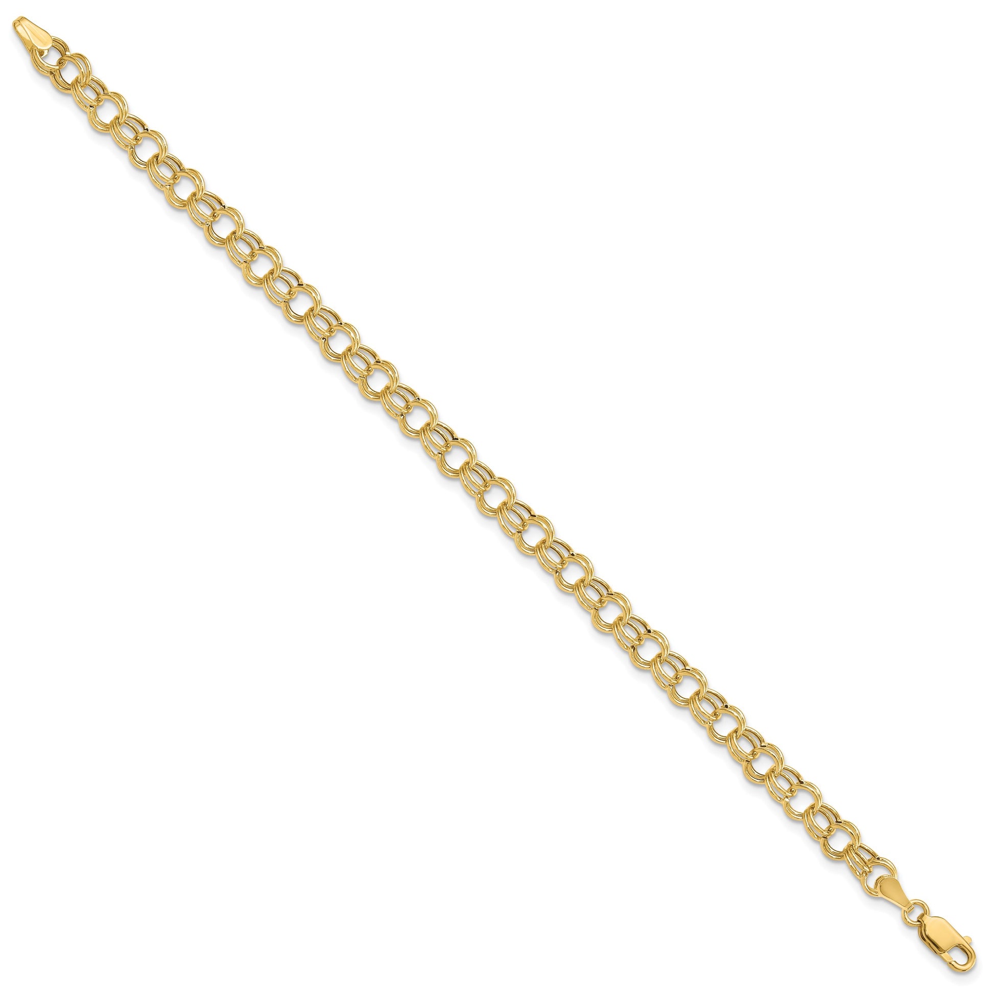 14k 6mm Hollow Double Link 8 inch Charm Bracelet