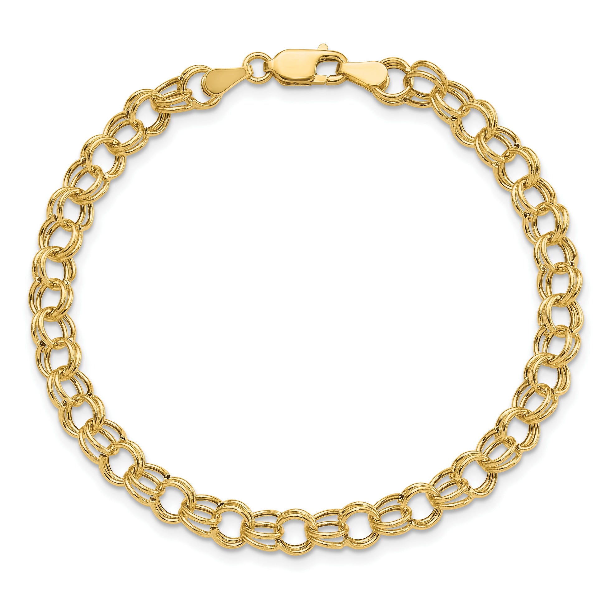 14k 6mm Hollow Double Link 8 inch Charm Bracelet