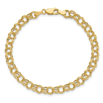 14k 6mm Hollow Double Link 8 inch Charm Bracelet