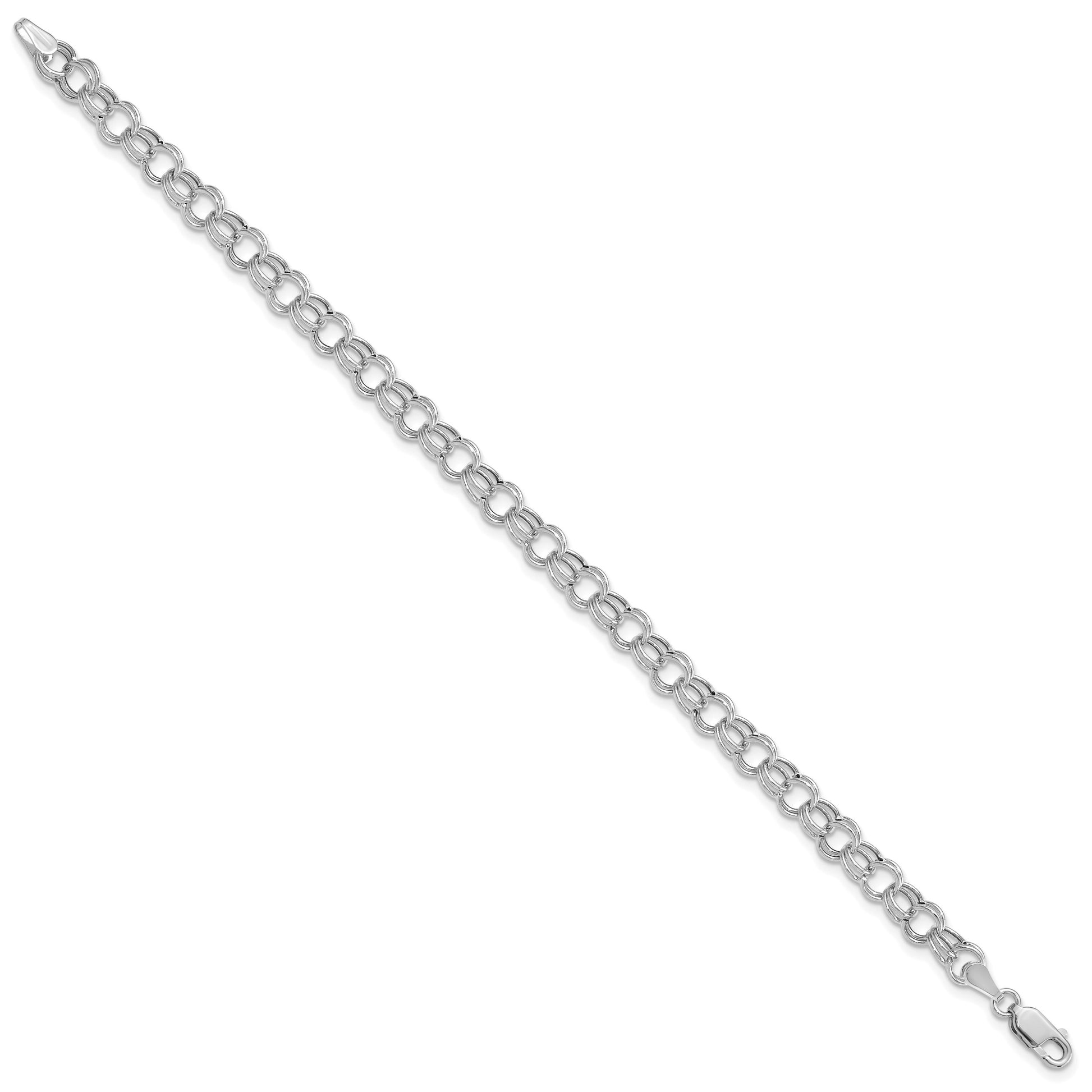 14k White Gold 6mm Hollow Double Link 7 inch Charm Bracelet
