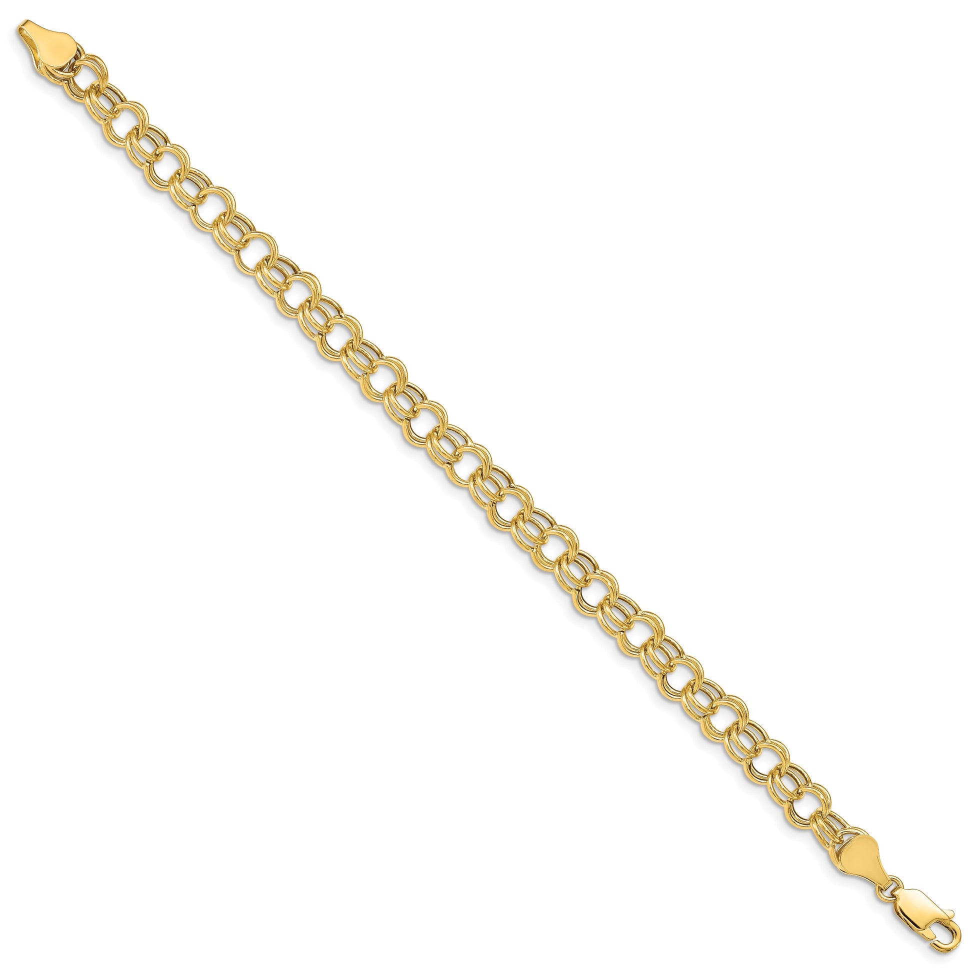 14k 6mm Hollow Double Link 7 inch Charm Bracelet