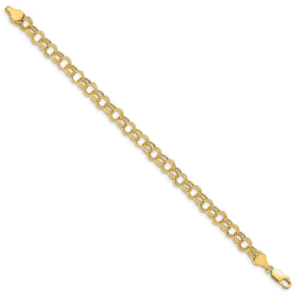 14k 6mm Hollow Double Link 8 inch Charm Bracelet