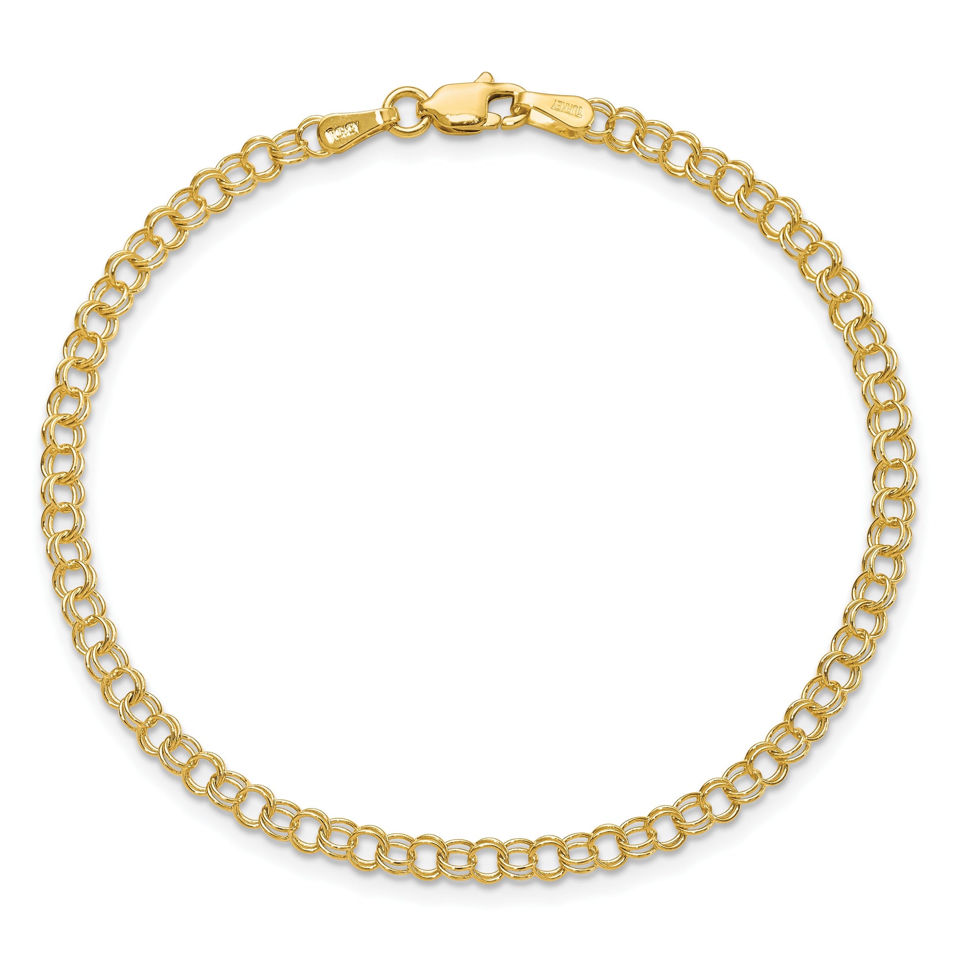 14k 3.5mm Solid Double Link 7 inch Charm Bracelet