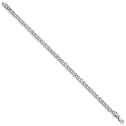 14k White Gold 3.75mm Diamond-cut Solid Heavy Double Link 7 inch Charm Bracelet