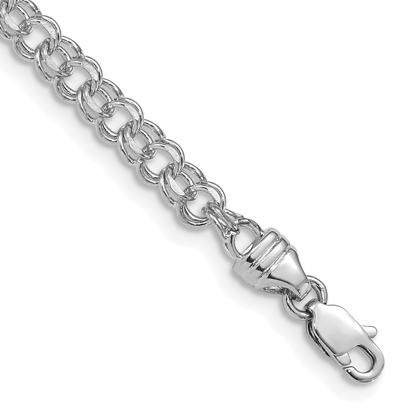14k White Gold 3.75mm Diamond-cut Solid Heavy Double Link 8 inch Charm Bracelet