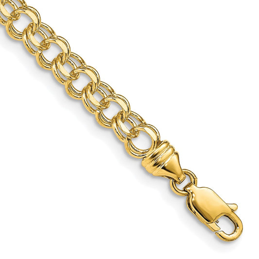 14k 8in 4.75mm Solid Double Link Charm Bracelet