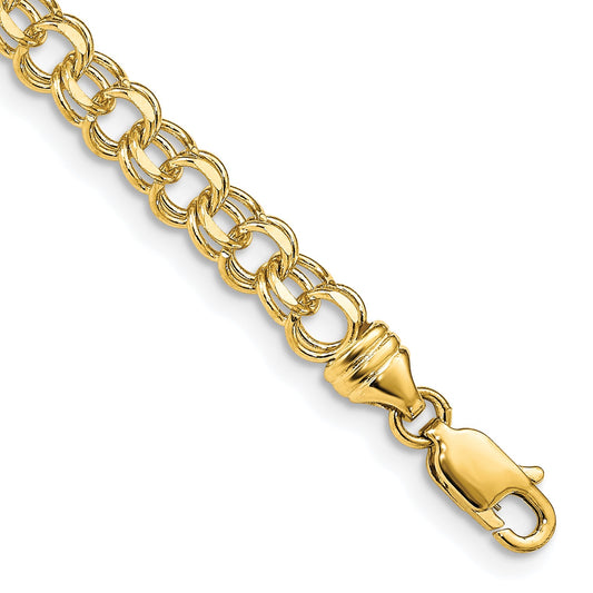 14k 4.75mm Diamond-cut Solid Heavy Double Link 8 inch Charm Bracelet