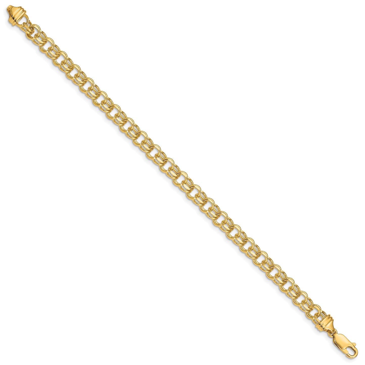 14k 5.5mm Diamond-cut Solid Heavy Double Link 7 inch Charm Bracelet