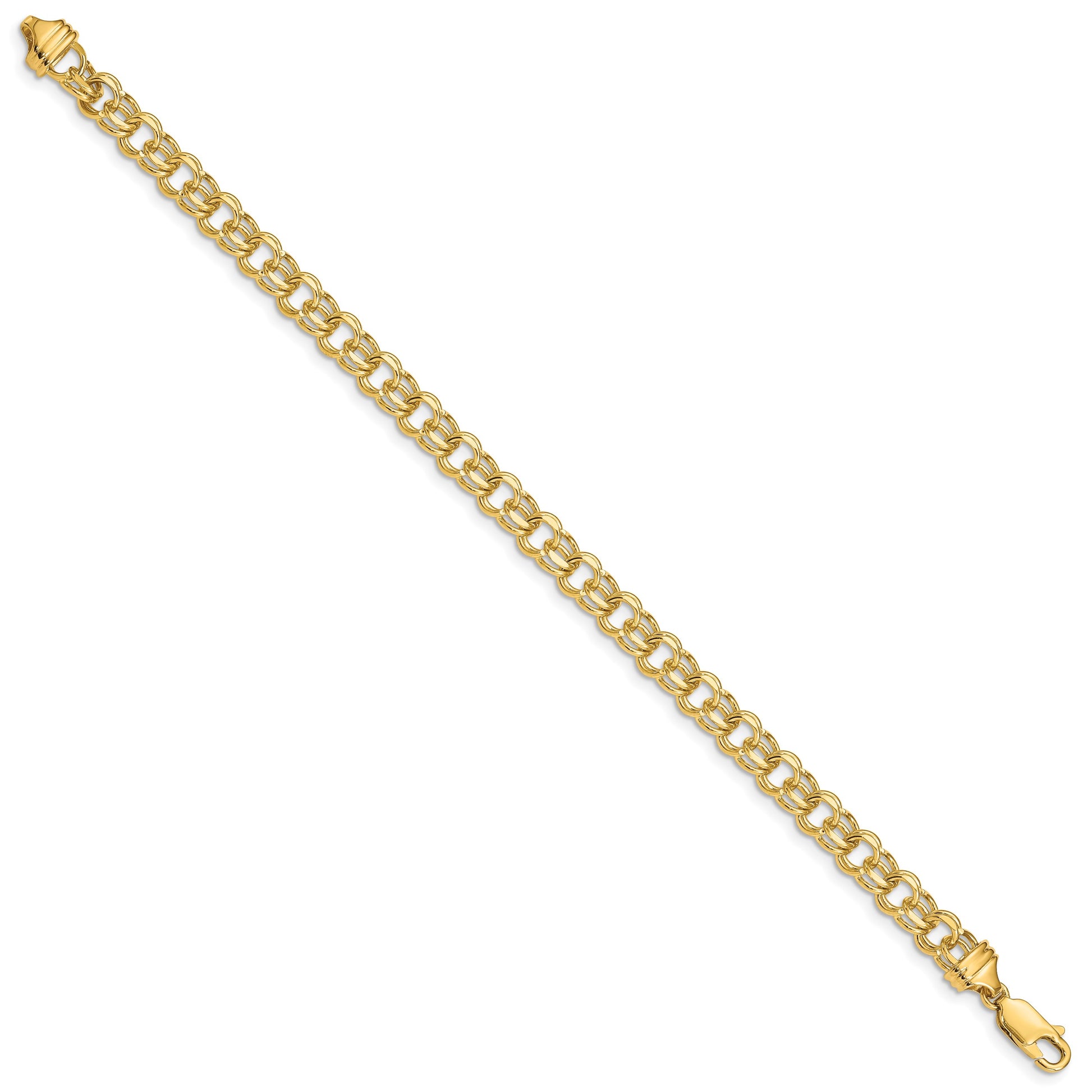 14k 5.5mm Diamond-cut Solid Heavy Double Link 7 inch Charm Bracelet