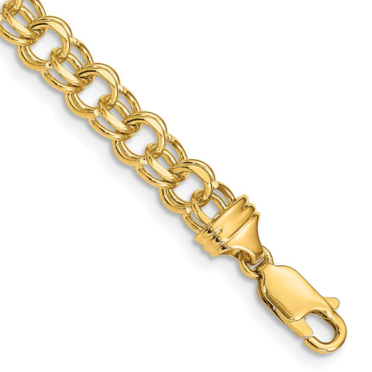 14k 5.5mm Diamond-cut Solid Heavy Double Link 7 inch Charm Bracelet
