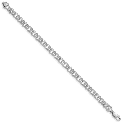 14k White Gold 5.5mm Diamond-cut Solid Heavy Double Link 7 inch Charm Bracelet
