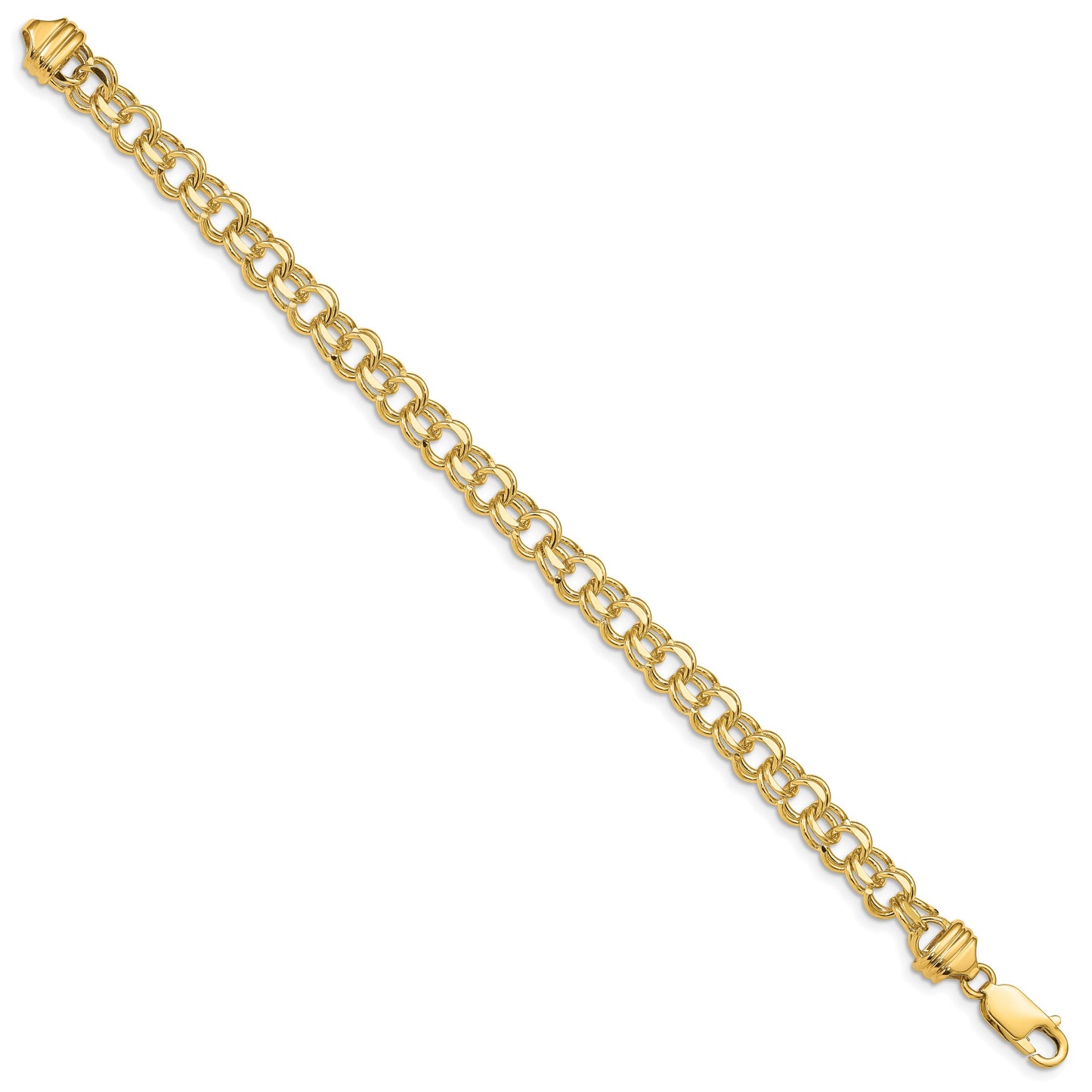 14k 6.5mm Diamond-cut Solid Heavy Double Link 8 inch Charm Bracelet
