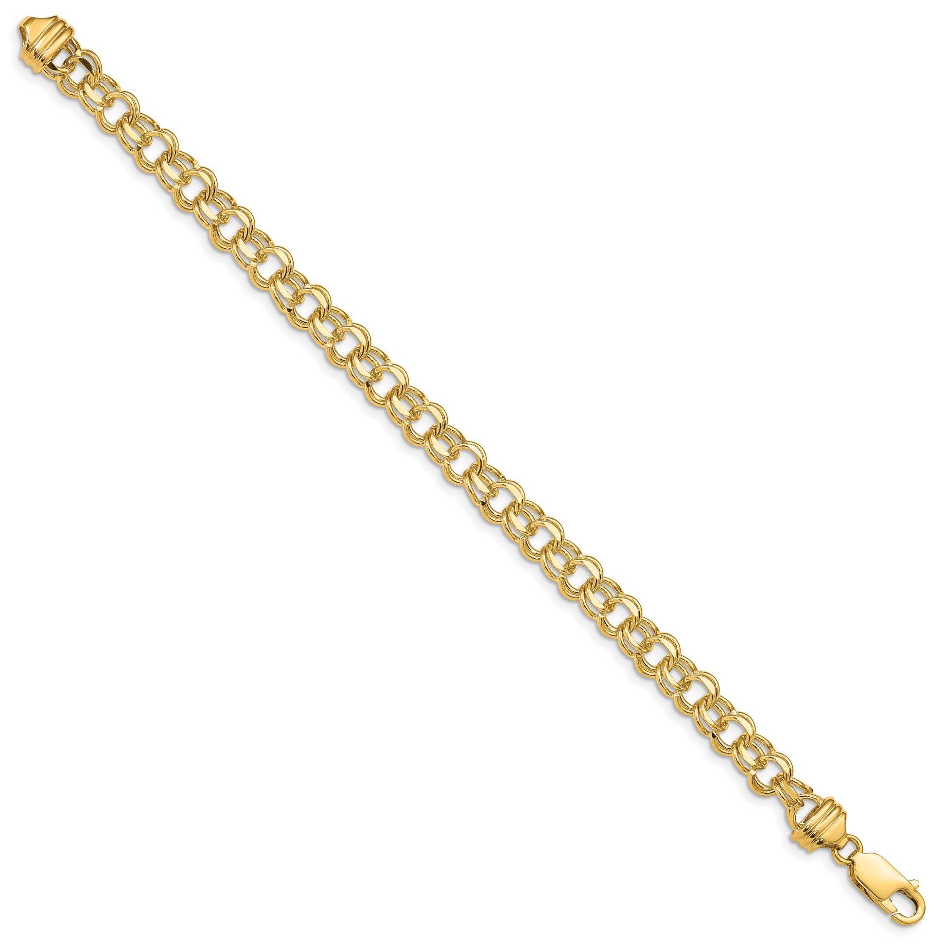 14k 6.5mm Diamond-cut Solid Heavy Double Link 8 inch Charm Bracelet