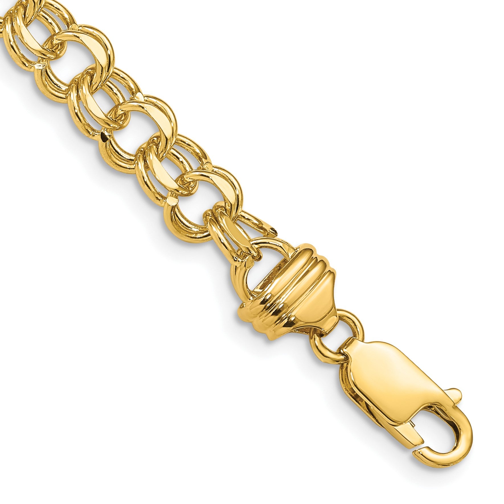 14k 6.5mm Diamond-cut Solid Heavy Double Link 8 inch Charm Bracelet