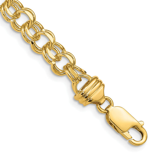 14k 6.5mm Diamond-cut Solid Heavy Double Link 8 inch Charm Bracelet