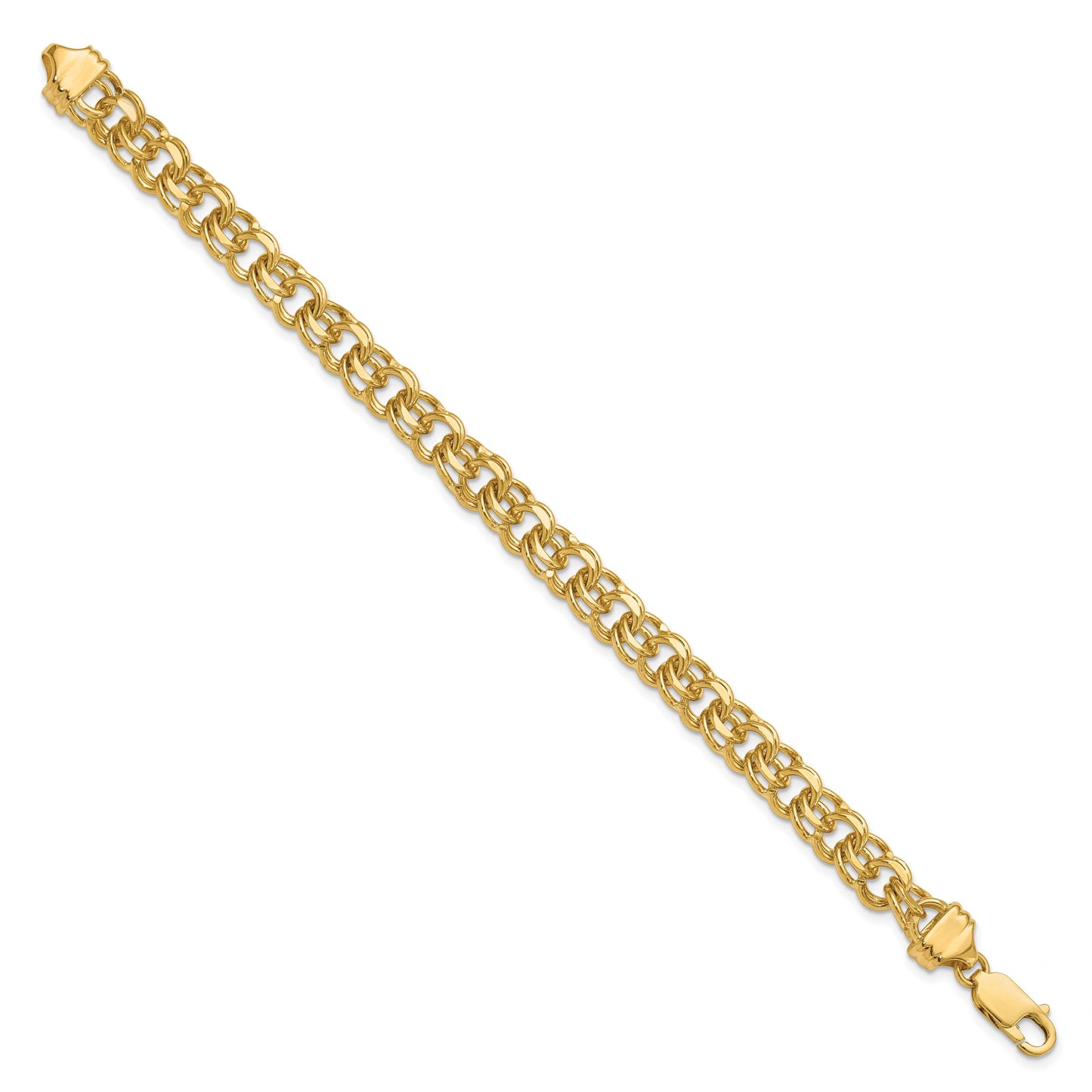 14k 7.5mm Diamond-cut Solid Heavy Double Link 7 inch Charm Bracelet