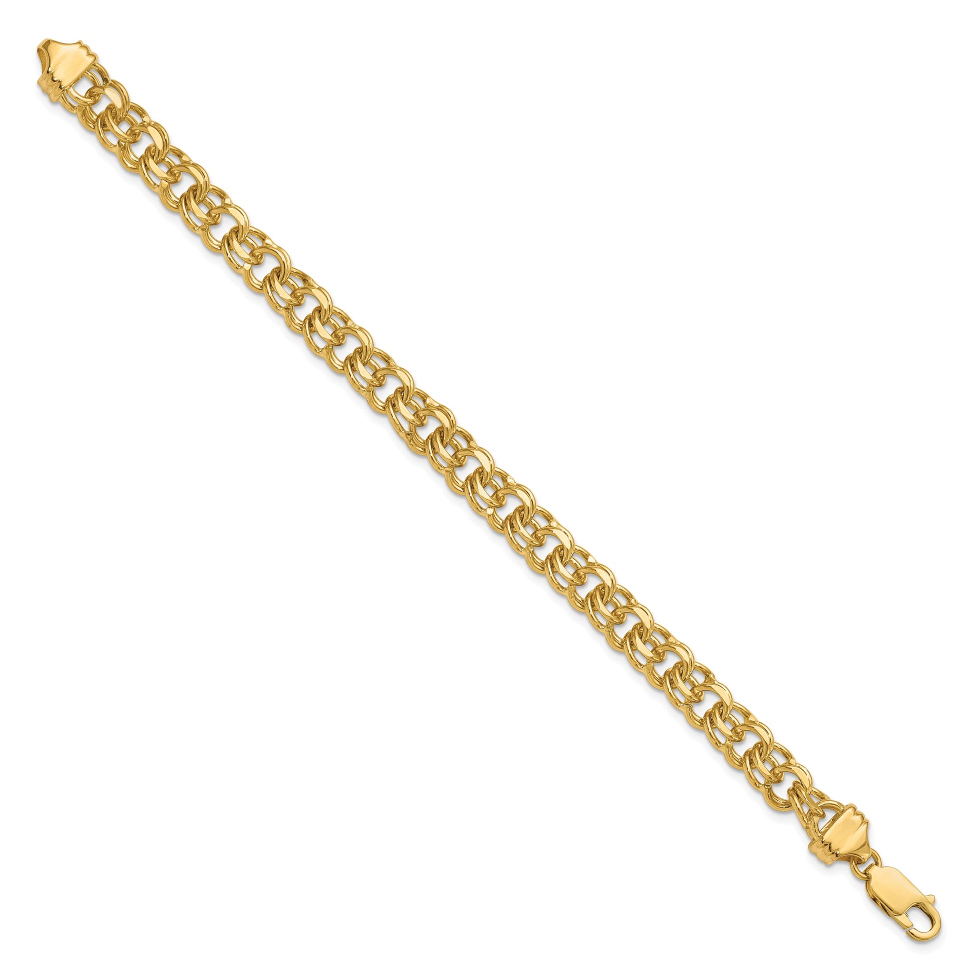 14k 7.5mm Diamond-cut Solid Heavy Double Link 8 inch Charm Bracelet