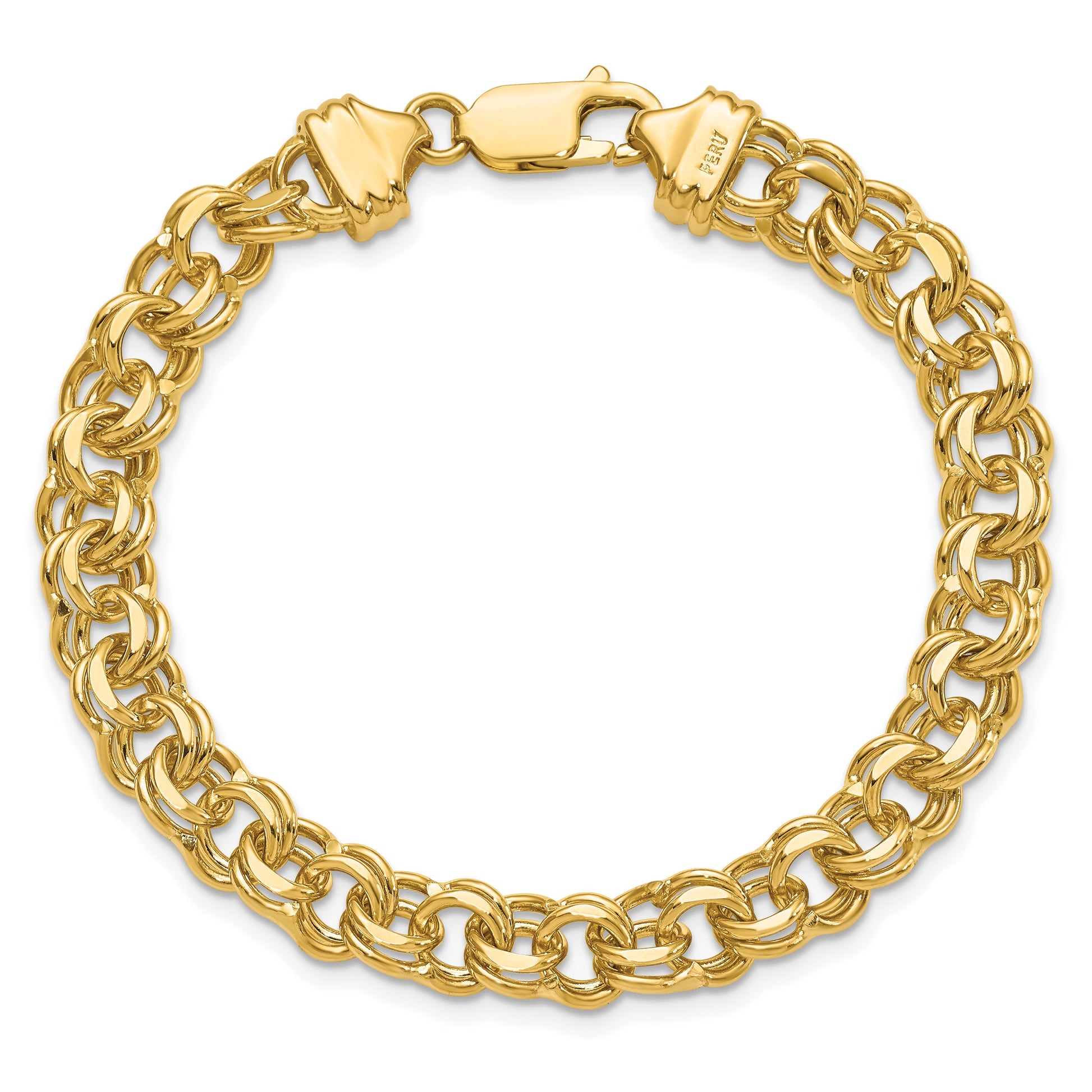 14k 7.5mm Diamond-cut Solid Heavy Double Link 7 inch Charm Bracelet