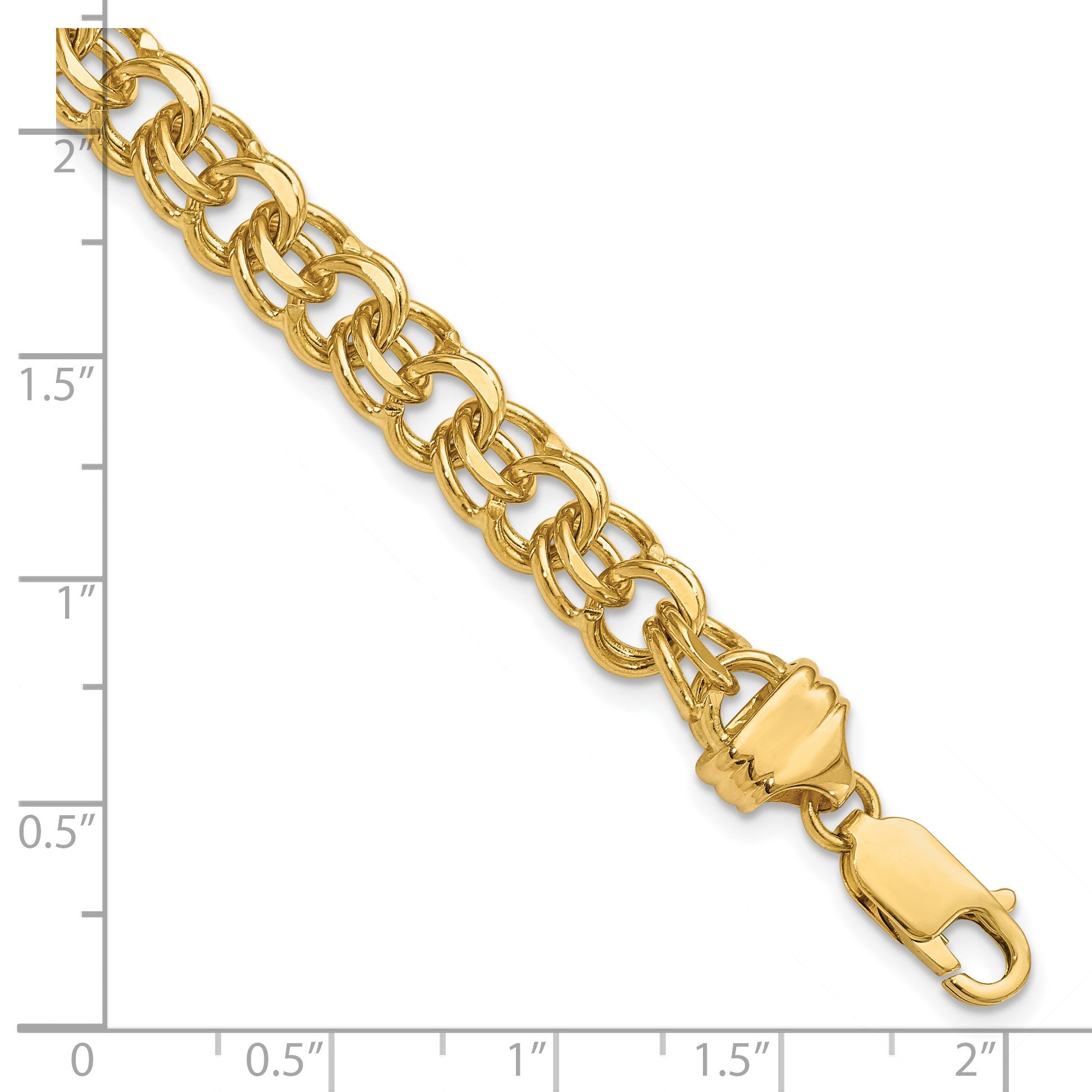 14k 7.5mm Diamond-cut Solid Heavy Double Link 7 inch Charm Bracelet
