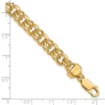 14k 7.5mm Diamond-cut Solid Heavy Double Link 7 inch Charm Bracelet