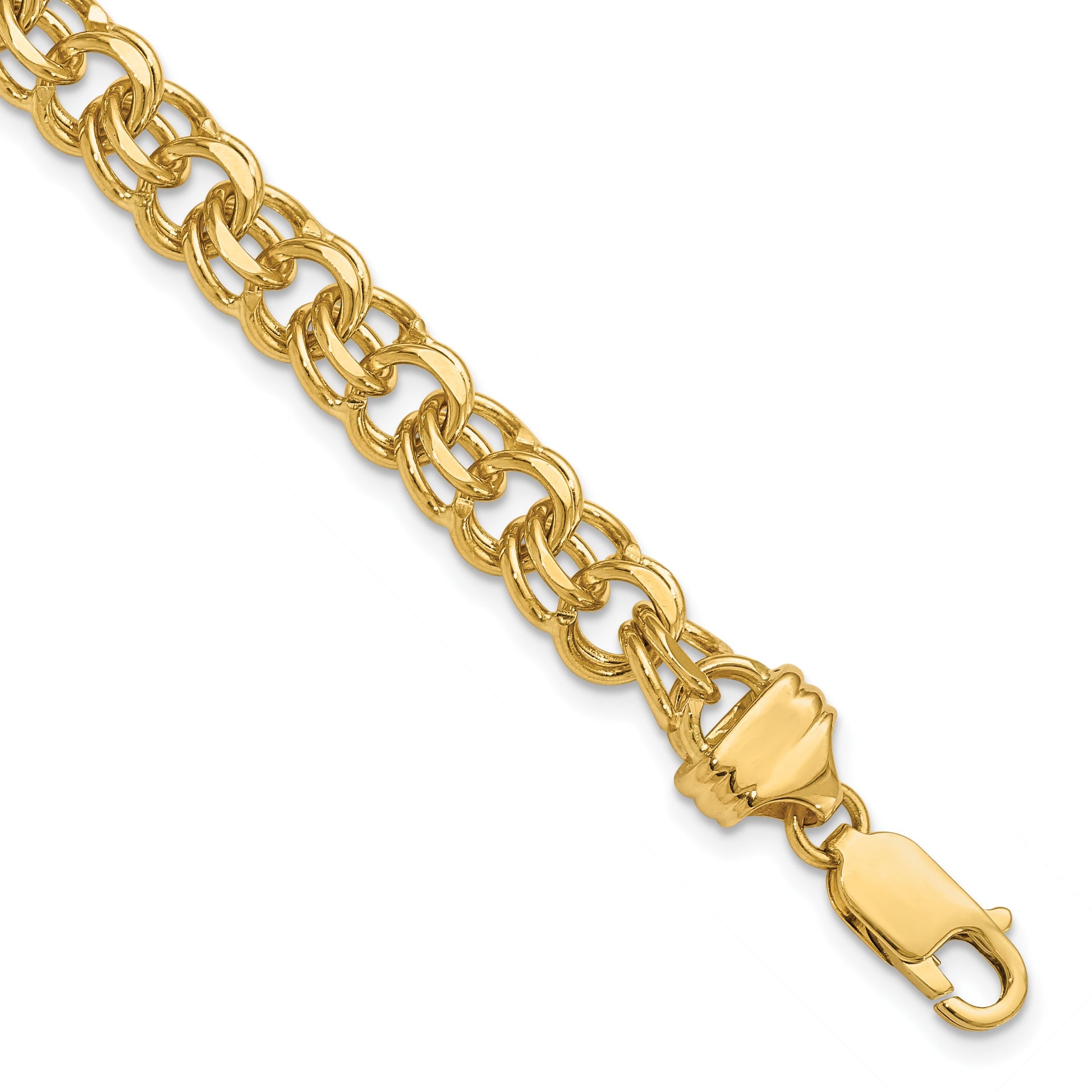 14k 7.5mm Diamond-cut Solid Heavy Double Link 7 inch Charm Bracelet
