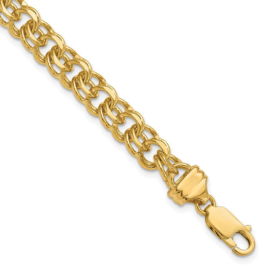 14k 7in 7.5mm Solid Double Link Charm Bracelet