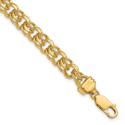 14k 7.5mm Diamond-cut Solid Heavy Double Link 8 inch Charm Bracelet