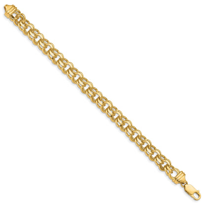 14k 8.5mm Diamond-cut Solid Heavy Double Link 8 inch Charm Bracelet