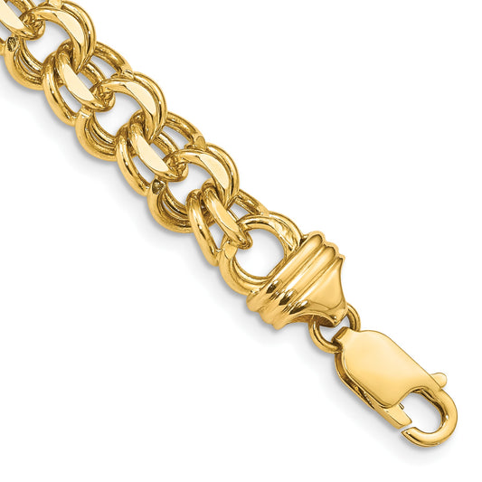 14k 8.5mm Diamond-cut Solid Heavy Double Link 7 inch Charm Bracelet