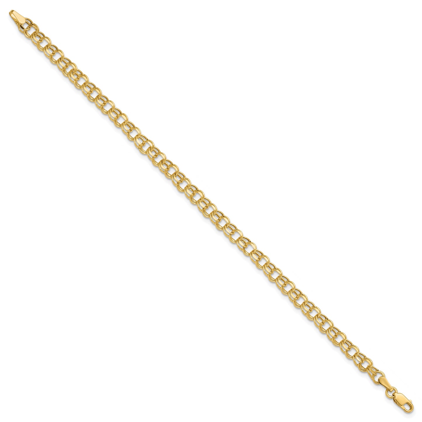 14k 4.5mm Hollow Diamond-cut Double Link 7 inch Charm Bracelet