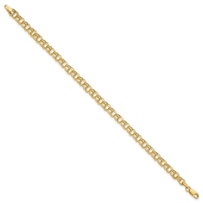 14k 4.5mm Hollow Diamond-cut Double Link 7 inch Charm Bracelet