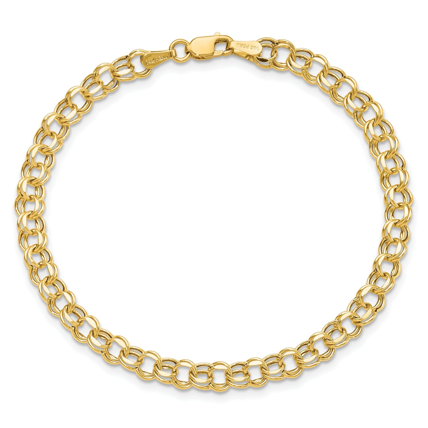 14k 4.5mm Hollow Diamond-cut Double Link 8 inch Charm Bracelet