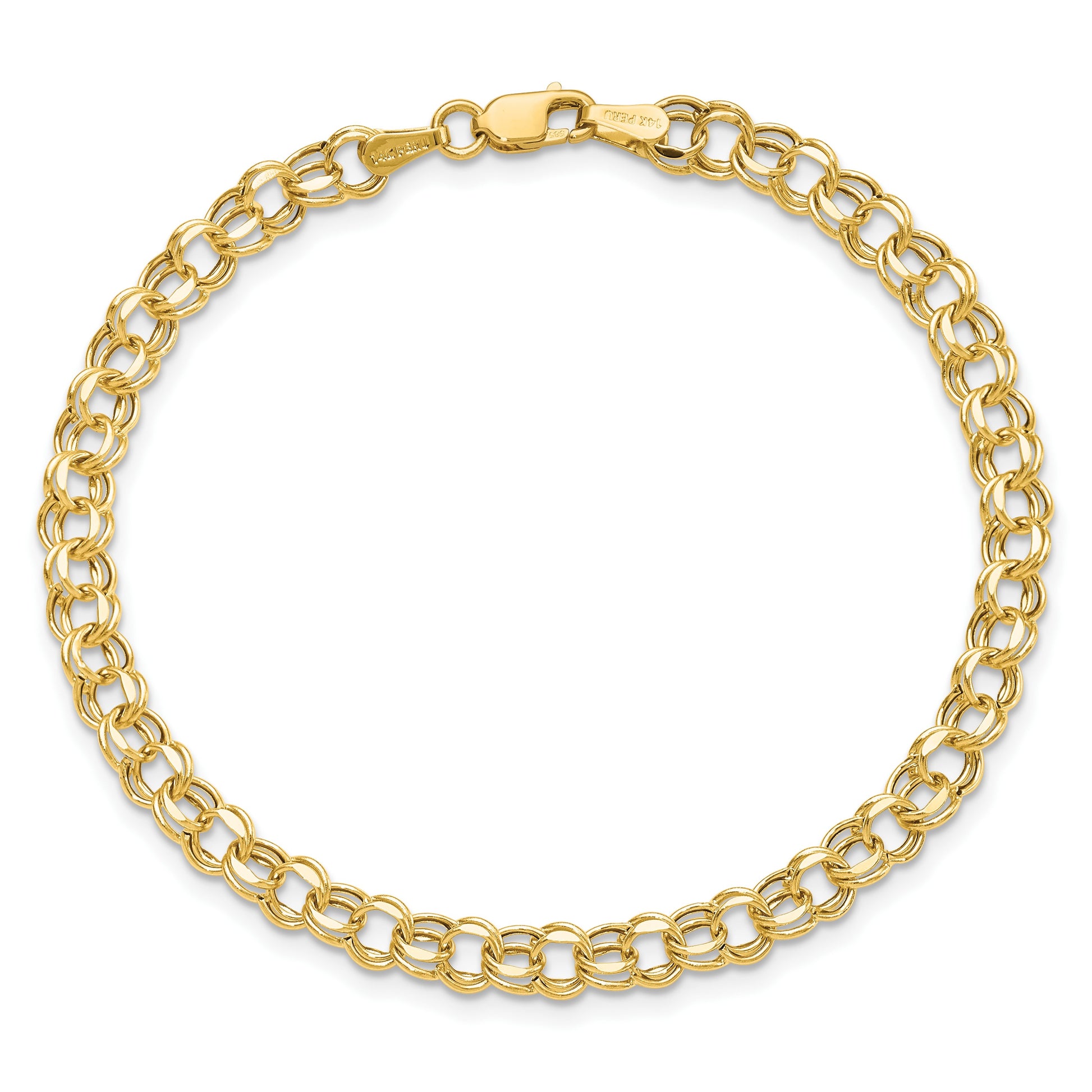 14k 4.5mm Hollow Diamond-cut Double Link 8 inch Charm Bracelet