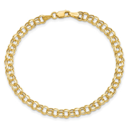 14k 4.5mm Hollow Diamond-cut Double Link 7 inch Charm Bracelet