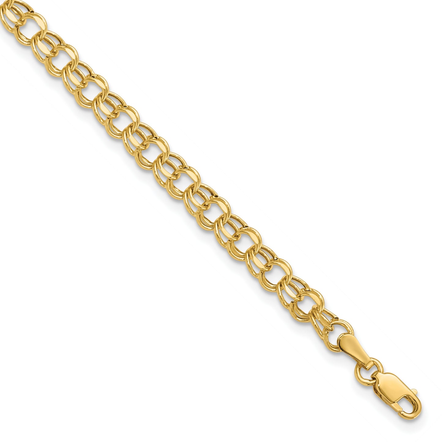 14k 4.5mm Hollow Diamond-cut Double Link 7 inch Charm Bracelet