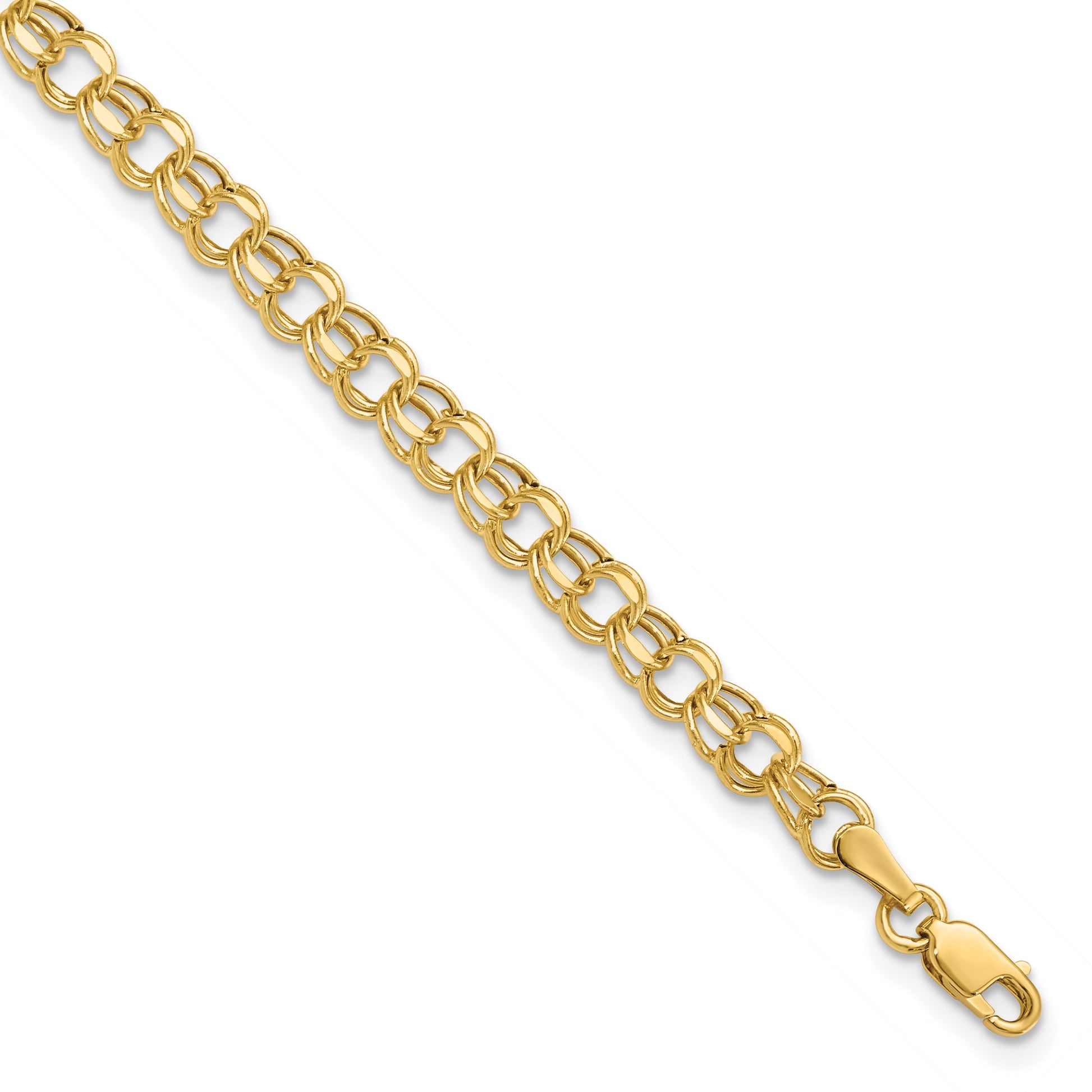 14k 4.5mm Hollow Diamond-cut Double Link 8 inch Charm Bracelet