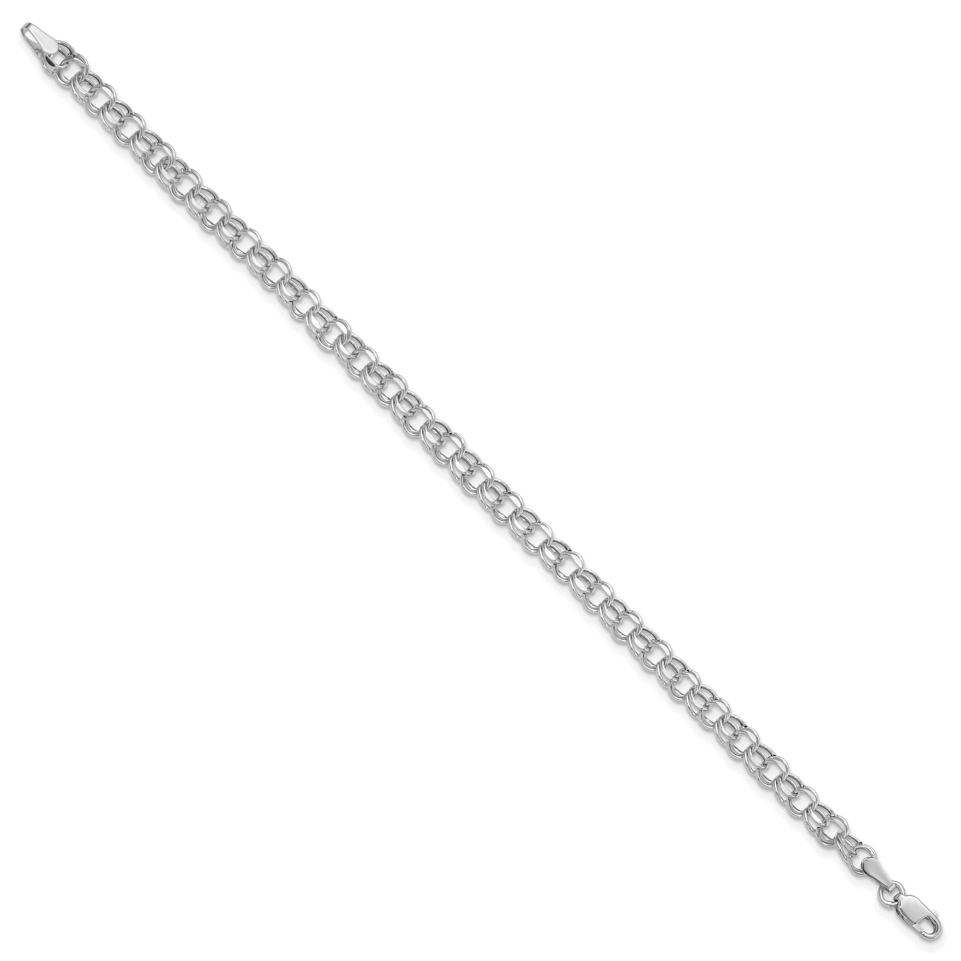 14k White Gold 4.5mm Hollow Diamond-cut Double Link 7 inch Charm Bracelet