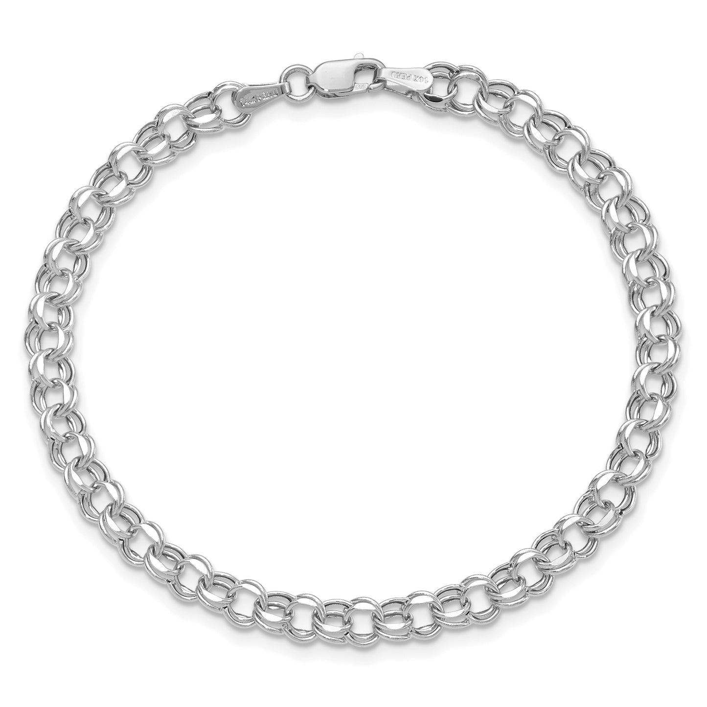 14k White Gold 4.5mm Hollow Diamond-cut Double Link 7 inch Charm Bracelet