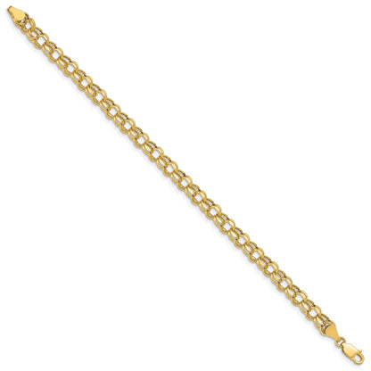 14k 6mm Hollow Diamond-cut Double Link 8 inch Charm Bracelet