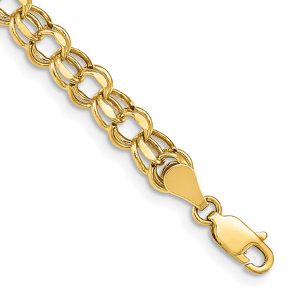 14k 6mm Hollow Diamond-cut Double Link 8 inch Charm Bracelet