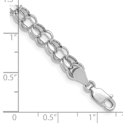 14k White Gold 6mm Hollow Diamond-cut Double Link 7 inch Charm Bracelet