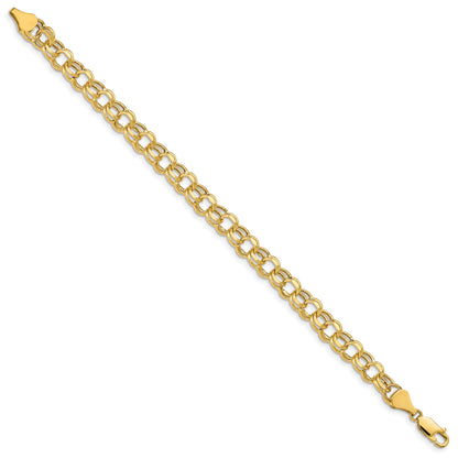 14k 7mm Hollow Diamond-cut Double Link 8 inch Charm Bracelet
