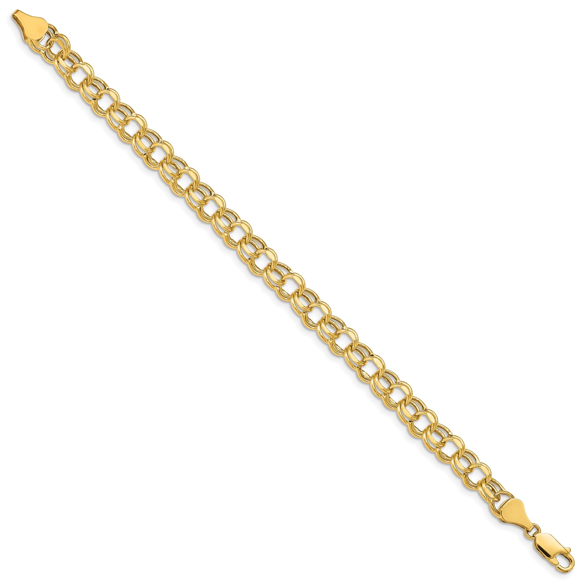 14k 7mm Hollow Diamond-cut Double Link 7 inch Charm Bracelet