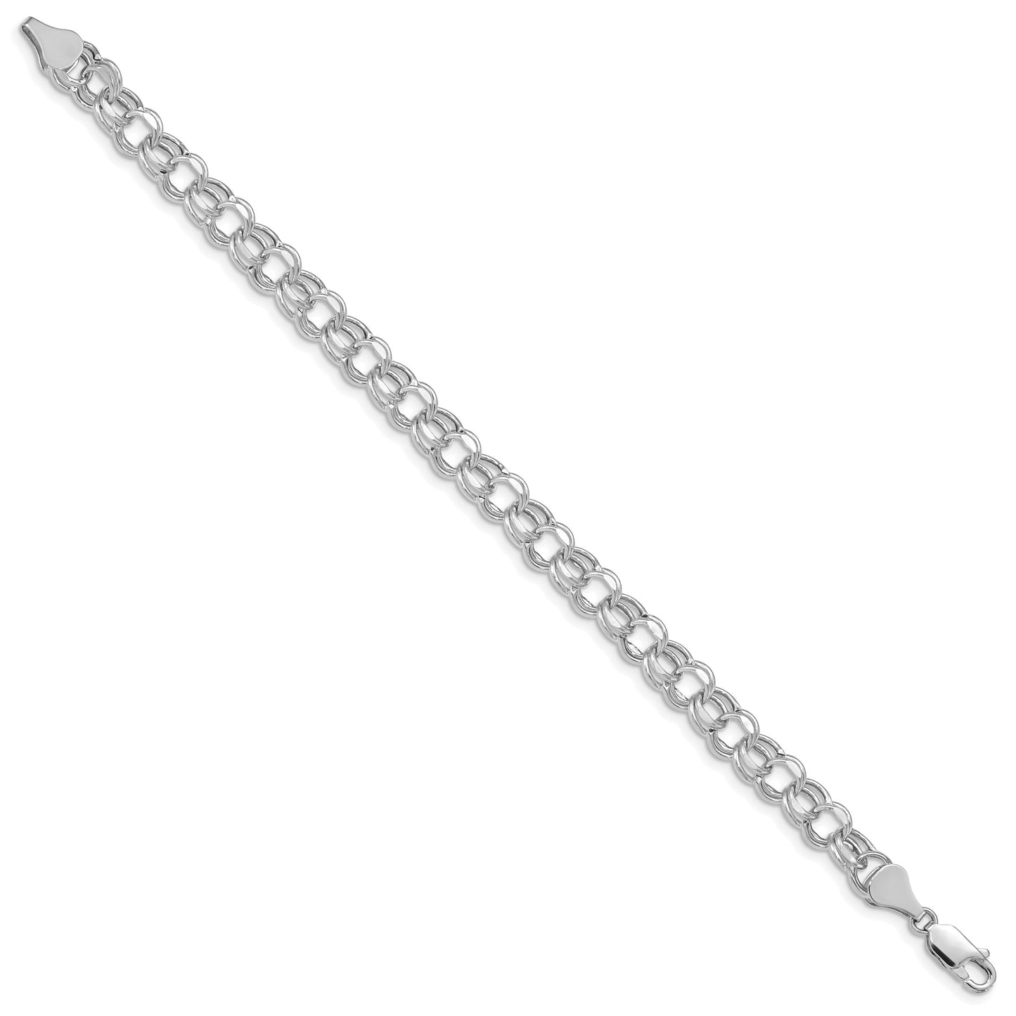 14k White Gold 7mm Hollow Diamond-cut Double Link 7 inch Charm Bracelet