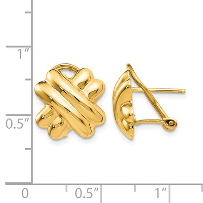 14k 13mm Polished X Omega Back Post Earrings