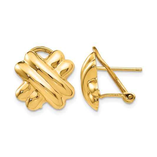 14k 13mm Polished X Omega Back Post Earrings