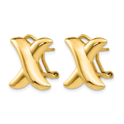 14k 16mm Polished X Omega Back Post Earrings