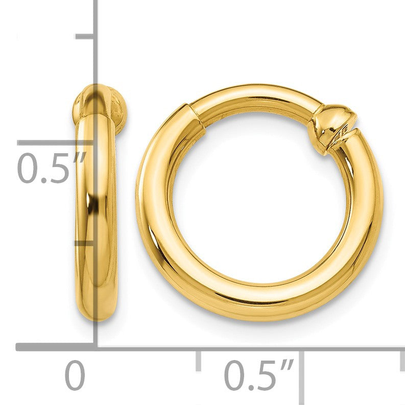 14k 2.5x10mm Polished Tube Hoop Non-pierced Earrings