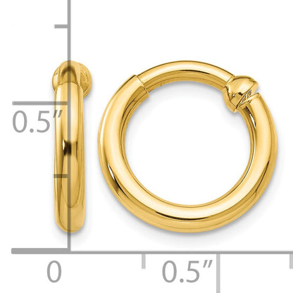 14k 2.5x10mm Polished Tube Hoop Non-pierced Earrings