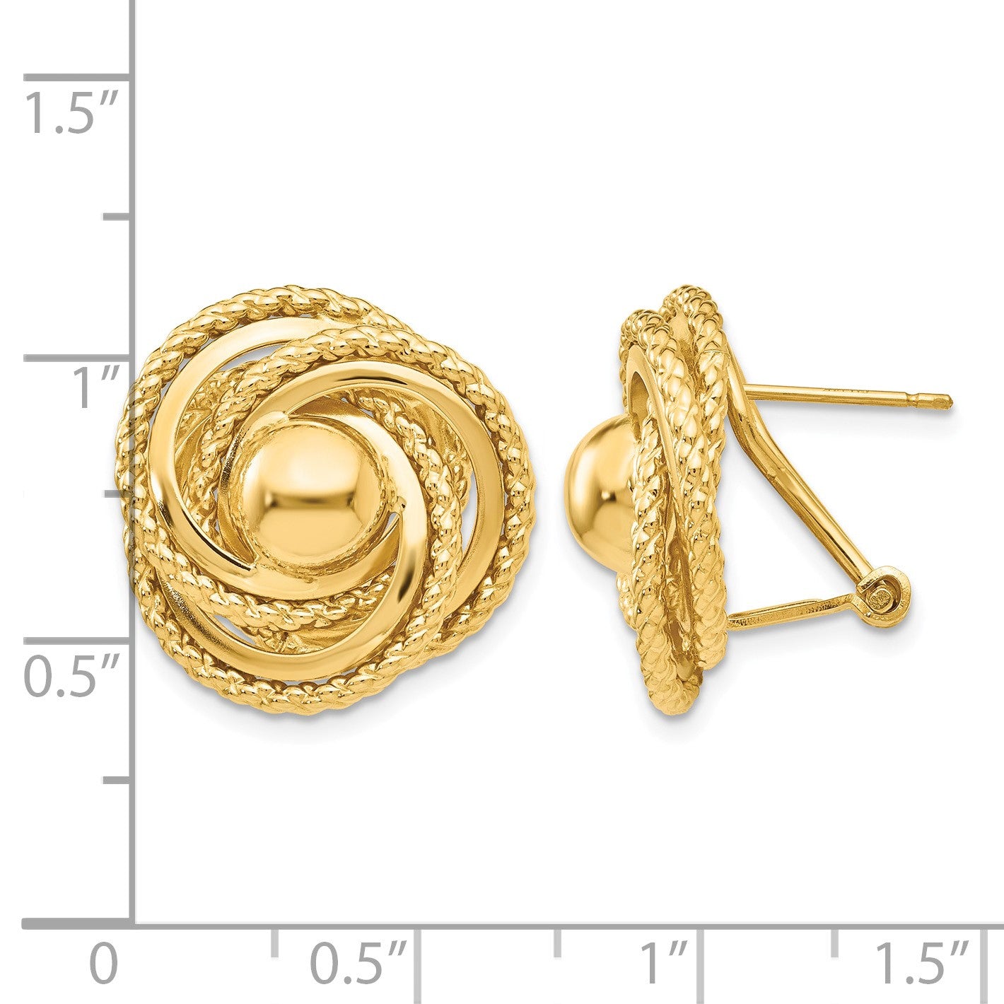 14k Polished and Twisted Fancy Omega Back Post Earrings